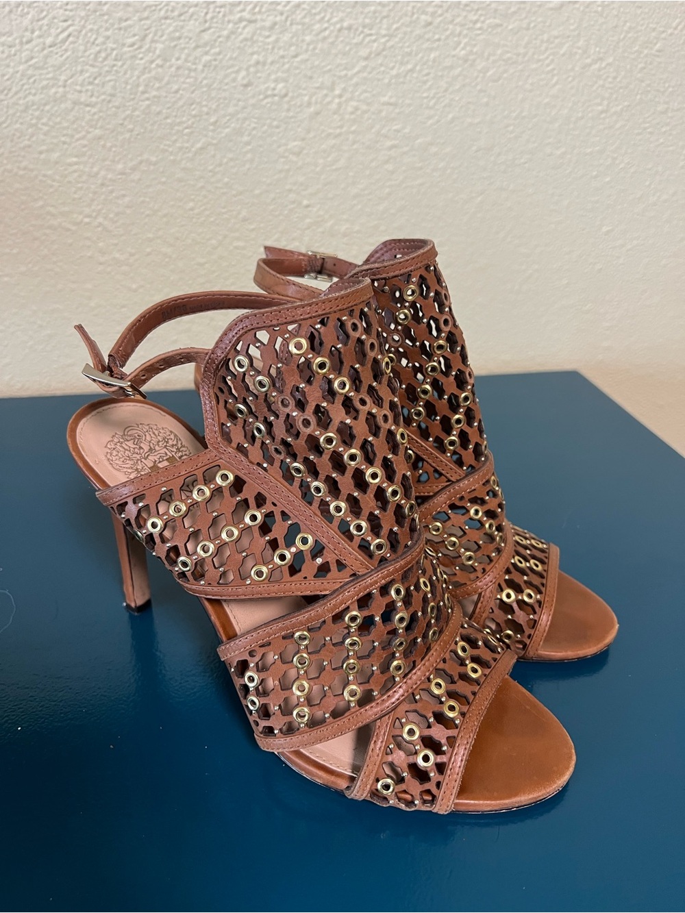 Brown Studded Cutout High Heel Sandals - Women